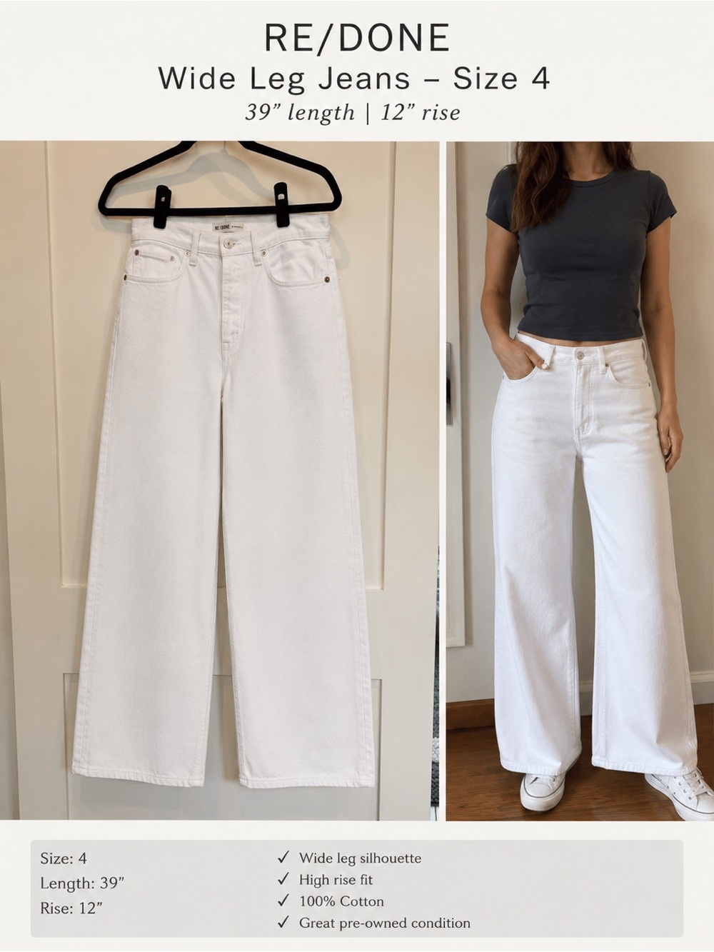 Re/Done White High-Rise Wide-Leg Jeans Size 4